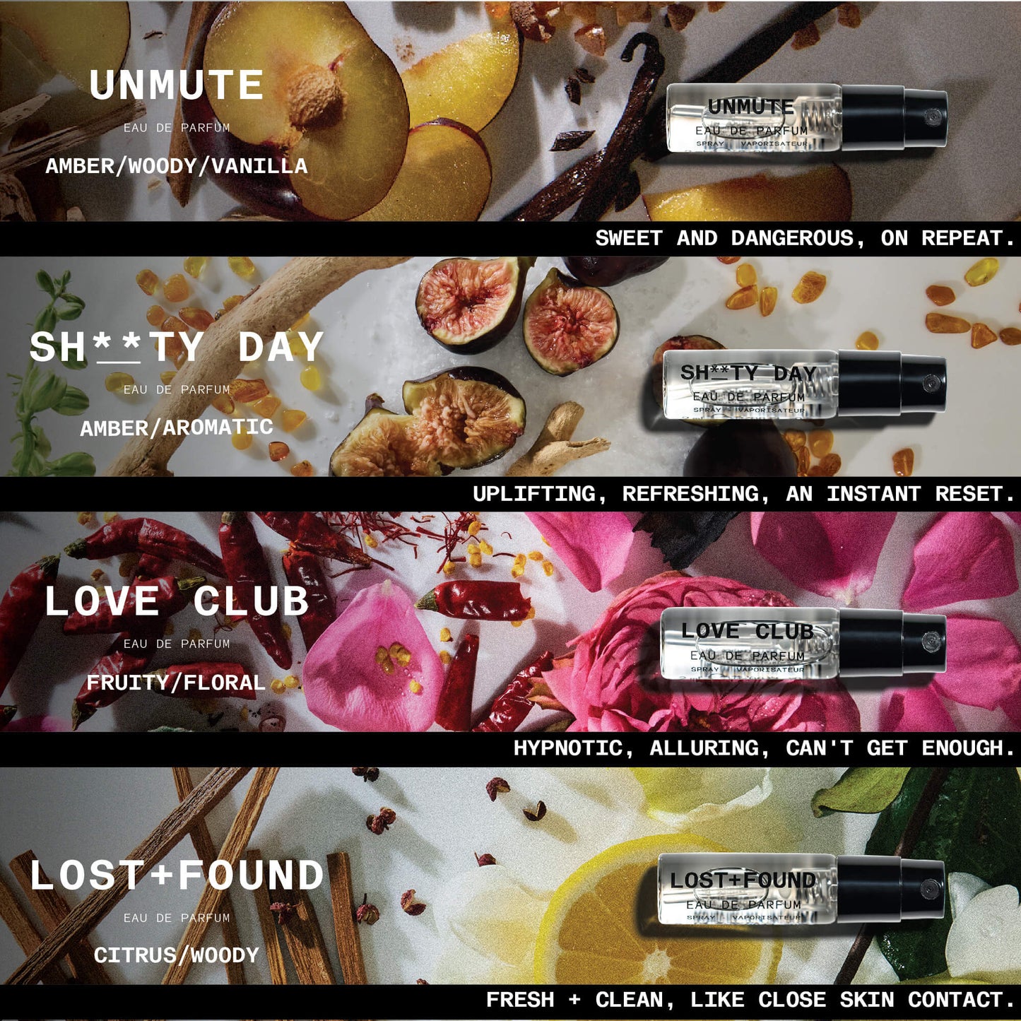 NOYZ perfume samples surrounded by plums cinnamon vanilla peaches flowers citrus and incense the perfect unisex fragrance
