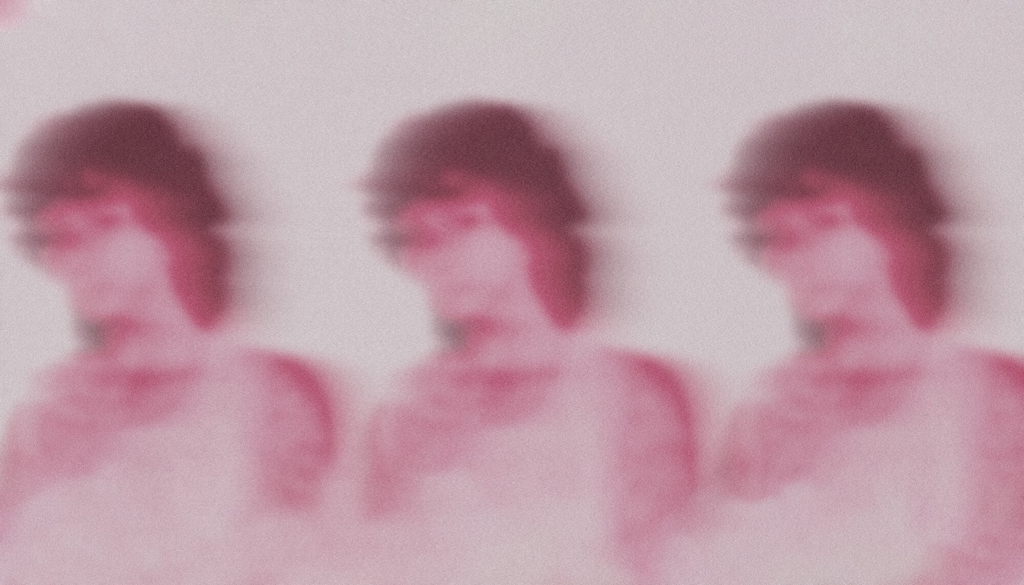 Repeating image of blurry model shot with grainy film Andy Warhol-style photograph