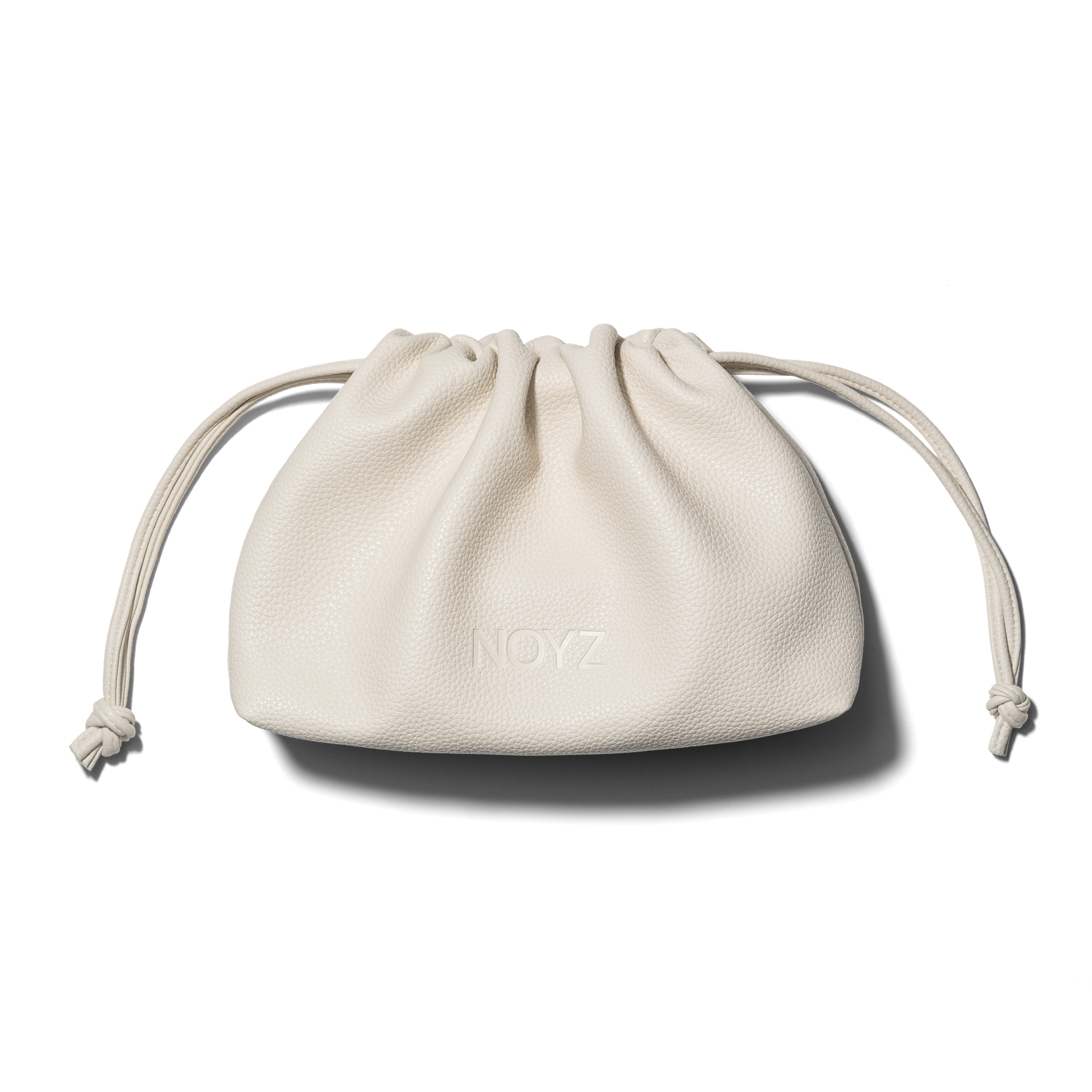 An off-white drawstring pouch with the brand name 'NOYZ' embossed on the front.