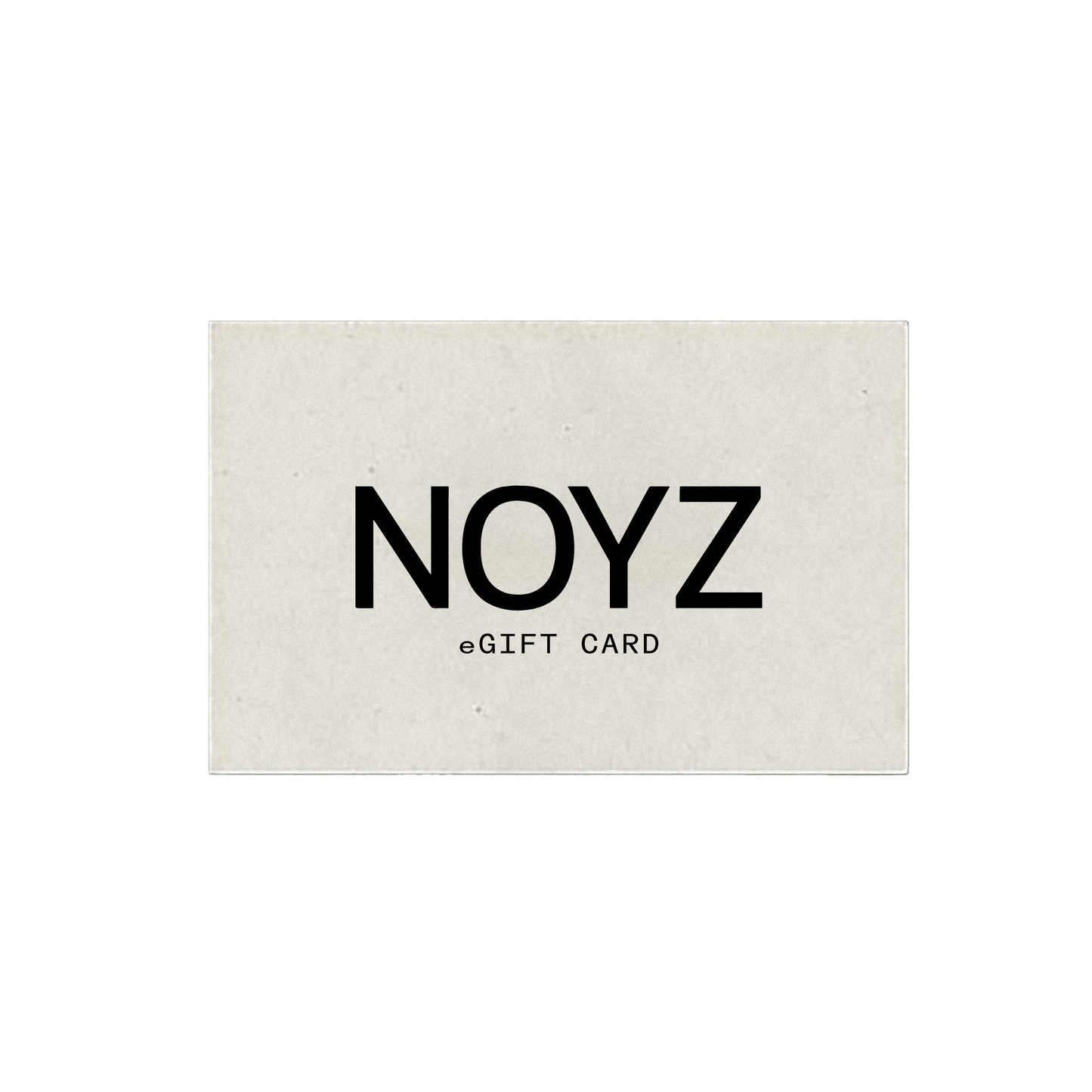 A NOYZ gift card for purchasing top unisex fragrances made of textured beige paper sits on a light beige background